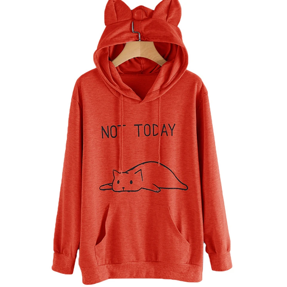 Толстовка Кот Kawaii Not Today Hoodie кошачьи уши Полерон Mujer 2019 5xl плюс Размеры кенгуру