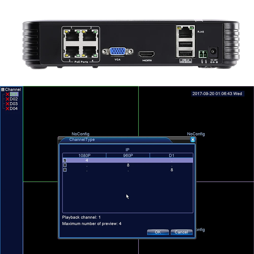 4-канальный PoE NVR 1080P 4CH 2MP 4CH наблюдения CCTV NVR IEE802.3af 48V PoE HI3515C для H.264 H.264 IP Камера 3.5CH HDD реального POE