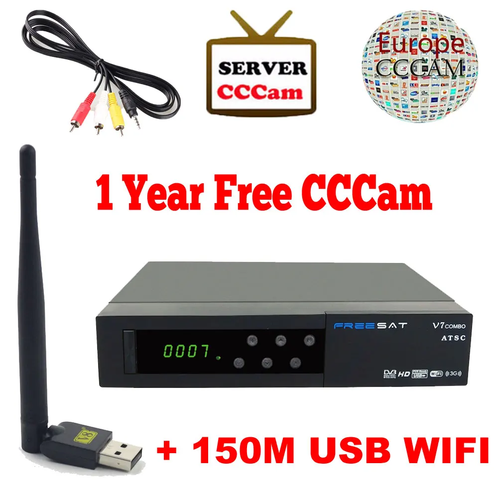 

DVB-S2&ATSC Freesat V7 Receptor satellite Decoder+USB WIFI with 1 year cccam cline HD 1080p BISS Key Powervu satellite receiver