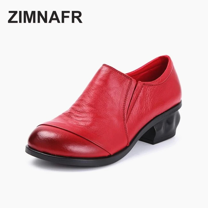 

ZIMNAFR BRAND 2017AUTUMN WOMEN GENUINE LEAHTER CASUAL SHOES THICK HEEL FEMALE SHOES SIZE 35-40