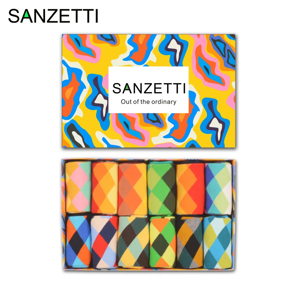 SANZETTI 12 парт/лот в подарочной коробке забавные мужские классические носки из