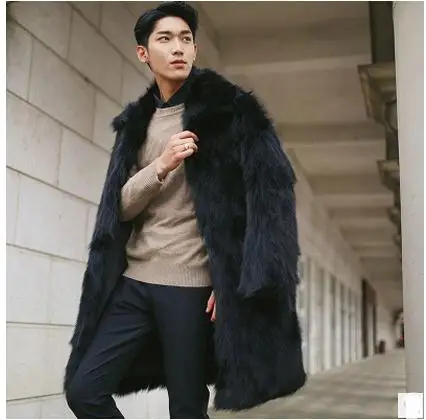 S/5Xl мужской длинная куртка с секциями черный Causual искусственный мех куртки большой Размеры мужские пальто из искусственного меха Casaco де