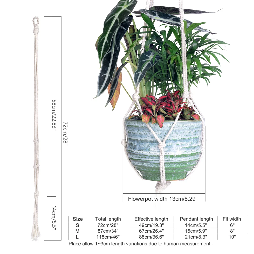WITUSE Подвеска для растений из макраме крюк горшок держатель ручной работы хлопок шнур вешалка для растений подвесной держатель корзины простой/кисточкой 28 35 46"