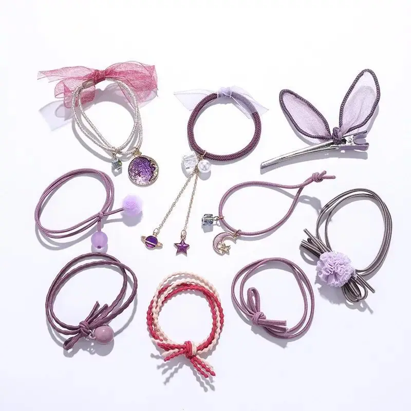 Solid Kawaii 9 Pcs A Pack Classic Fashion Head Rope Ribbon Elastic Hair Bands Simple Colorful Rubber Band Multicolor Hair Ring
