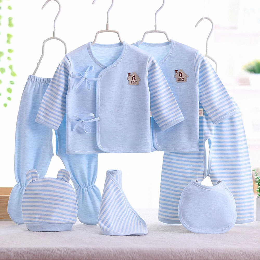

7pcs set! Spring Autumn baby boy girl cotton clothes infant 2 undershirts+2 pants+hat+bib+bellyband set 0-3M baby gift clothes