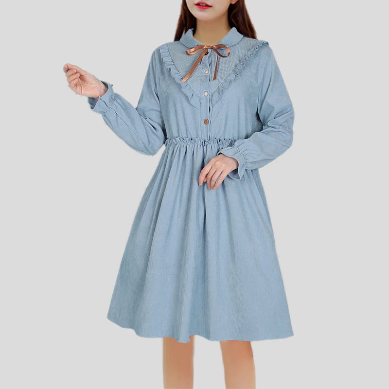 

Japanese Style Mori Girl Small Fresh Ruffles lapel Long Sleeve Dress 2018 Spring Autumn New Women Kawaii Lolita Dress