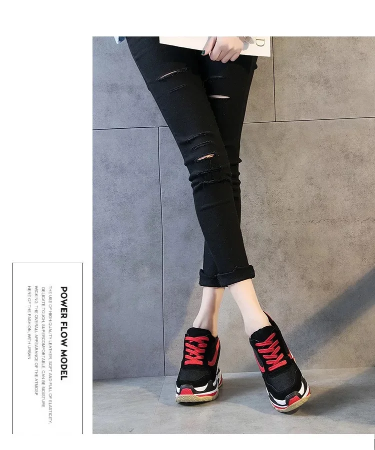 Классические кроссовки; женская обувь на высоком каблуке 9 см; смешанные цвета; обувь для отдыха на платформе; обувь на танкетке из замши и сетчатого материала; женская обувь, увеличивающая рост