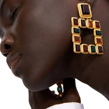 JUJIA новые женские Разноцветные квадратные серьги Модные Винтажные золотые серьги-гвоздики для женщин