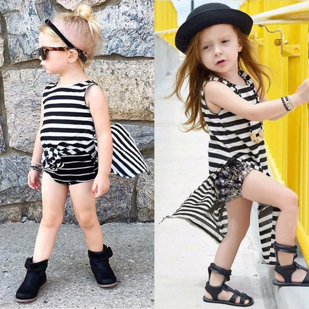 

Puseky Summer 2017 Toddler Kids Girl Stripped High split Summer Dress children girls Princess Party Dress Baby Girls Sundress