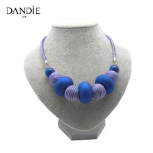 Dandie New Design Handmade Acrylic Bead, Rubber Bead With Blue And Purple Woven Necklace For Women chic blue bead and leaf shape embellished retro ring for women