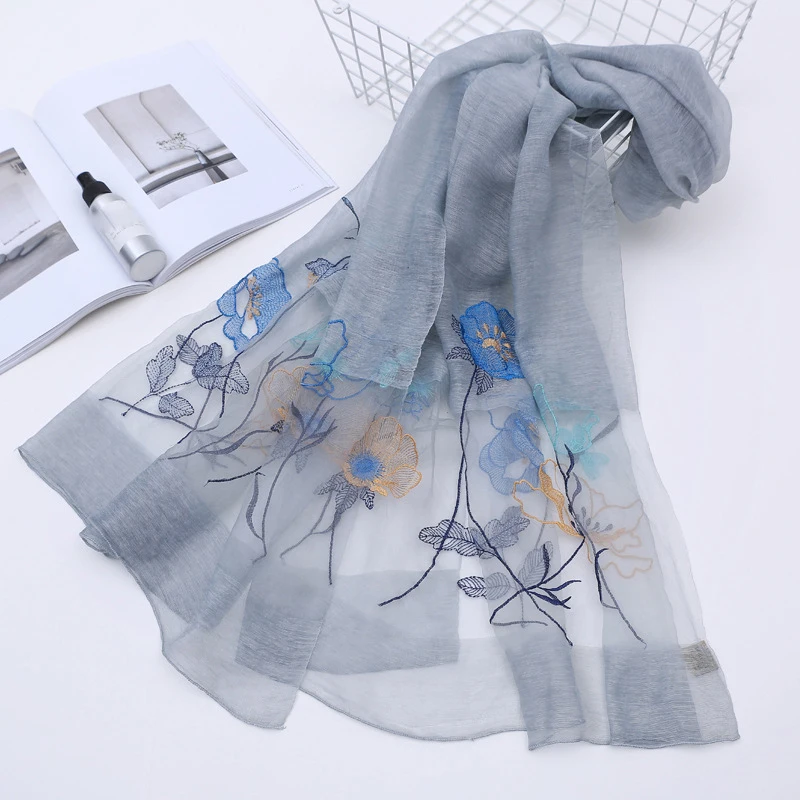 Chinese Silk Wool Scarves Long Flower Scarf Women Silk Shawls And Wraps