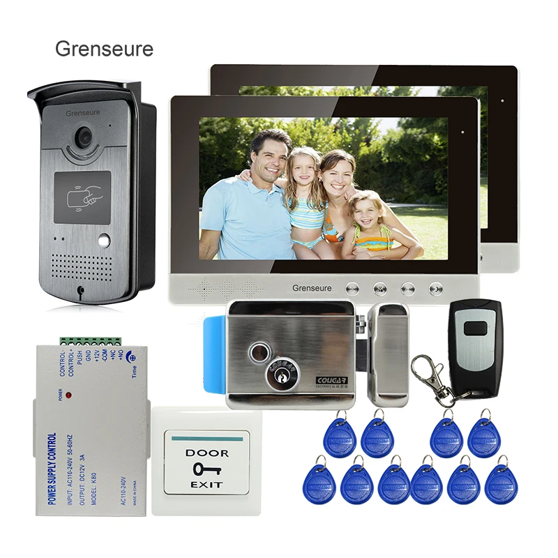 

FREE SHIPPING Wired 10" Color LCD Video Intercom Door Phone System 2 Screens + Outdoor RFID Card Doorbell Camera + Electric Lock