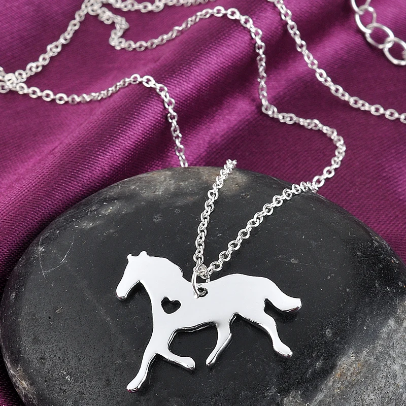 Silver Horse Necklace Cute Women Cavalo Jewelry Charm Girlfriend Gift