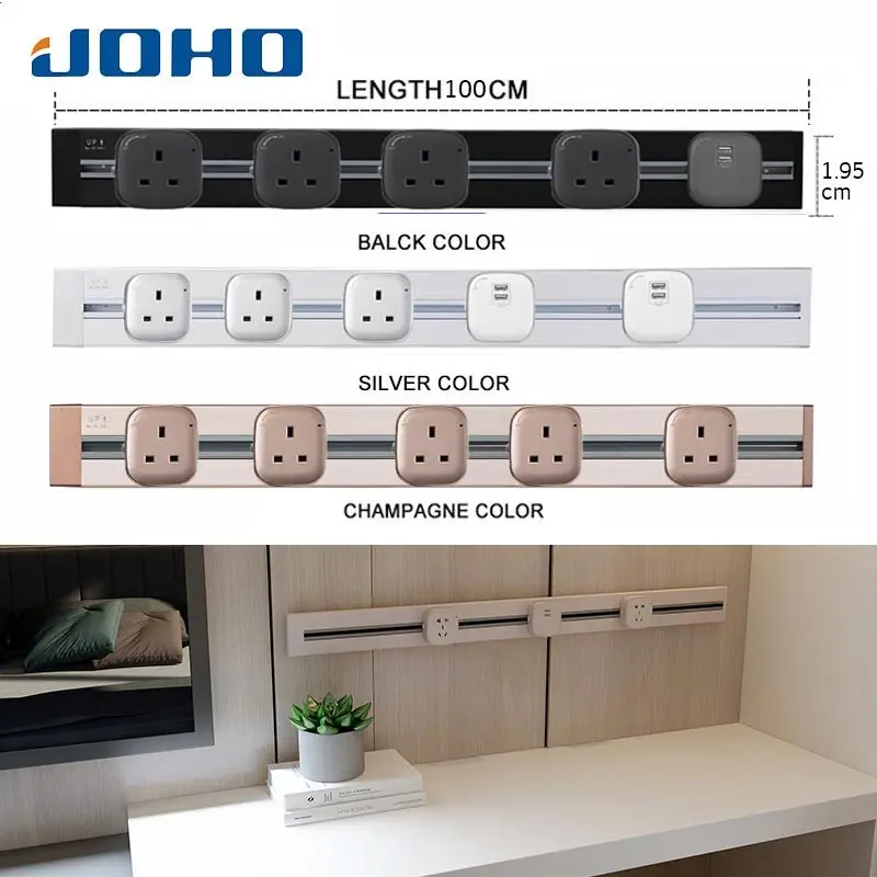 JOHO, 100 см, настенная розетка, алюминиевая, 8000 Вт, стандарт ЕС, электрическая розетка с двойным USB для гостиной, кухни, штепсельные розетки