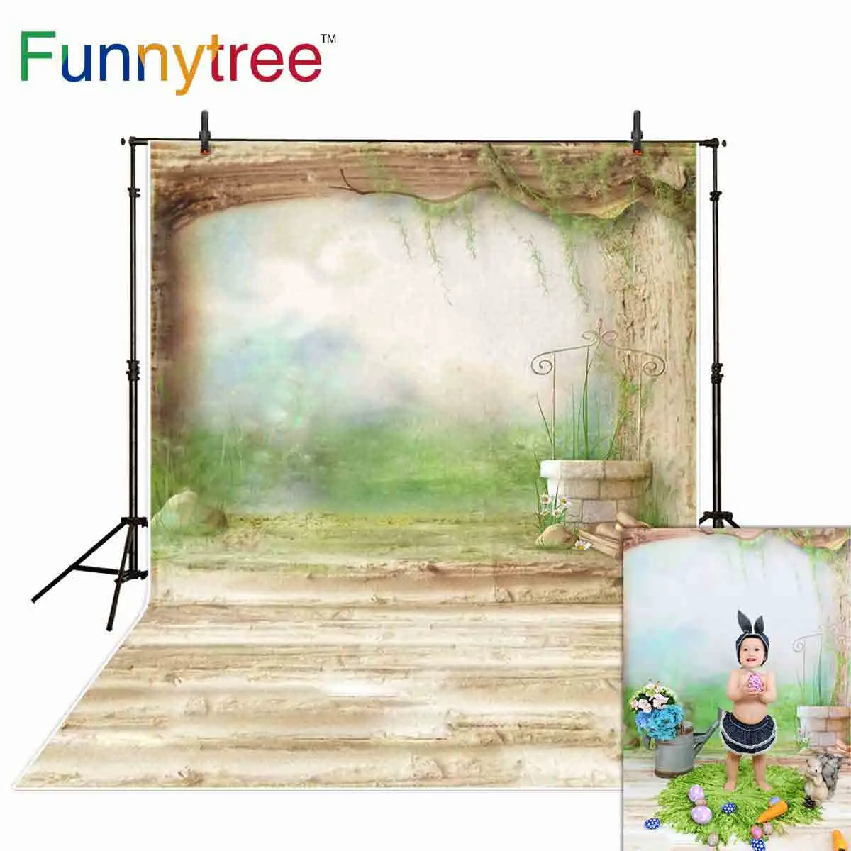 Фон Funnytree для фотостудии акварель Весна Пасха Дети Сказочный фон искусственная