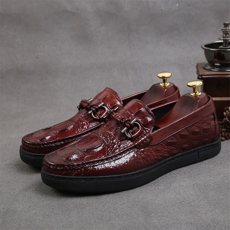 

Men's leather peas shoes spring and autumn comfortable crocodile pattern casual shoes shallow oral layer leather loafers