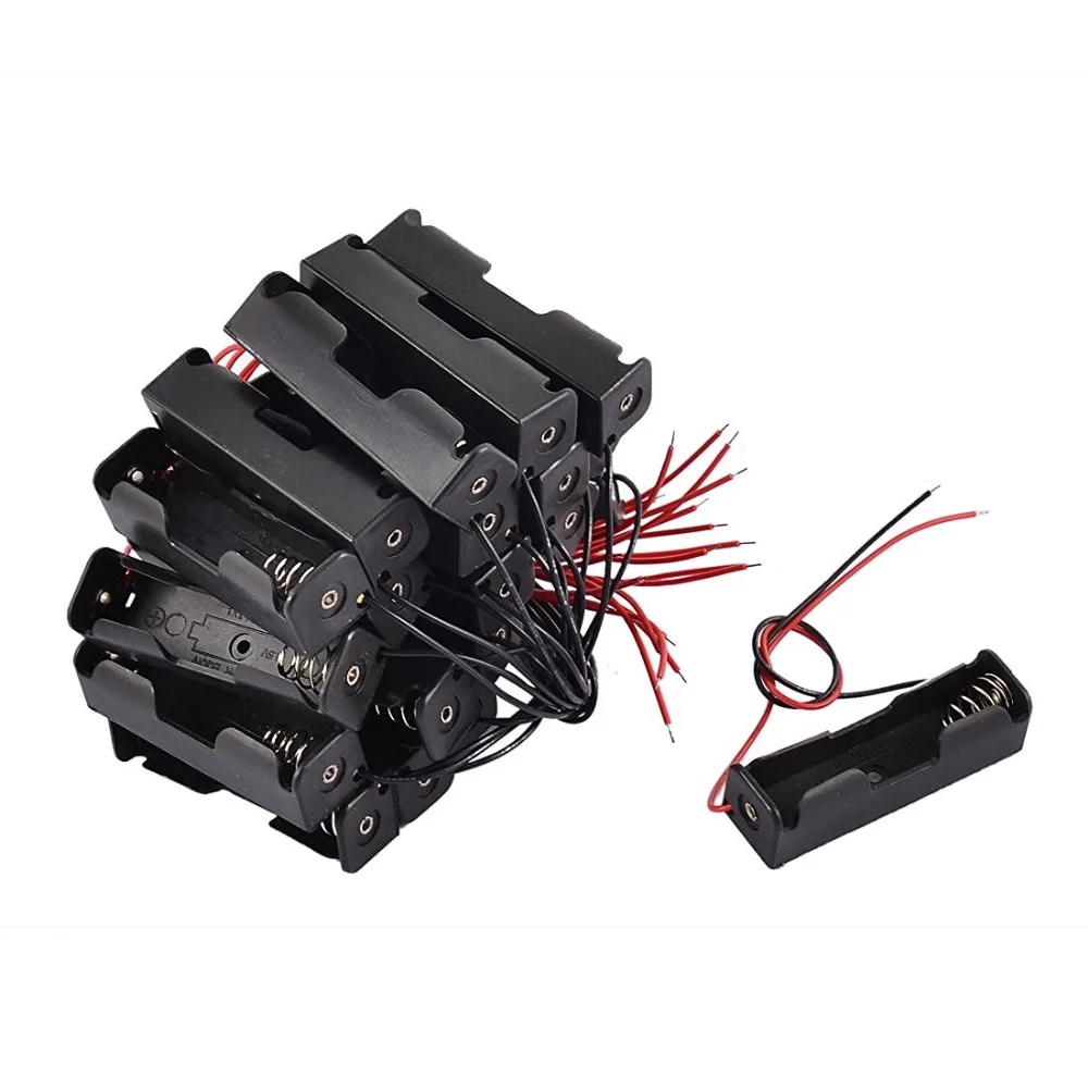 

MasterFire 100pcs/lot New Black Plastic 2-Wired 1x AA Battery Case Cover Storage Box Holder With Wire Leads