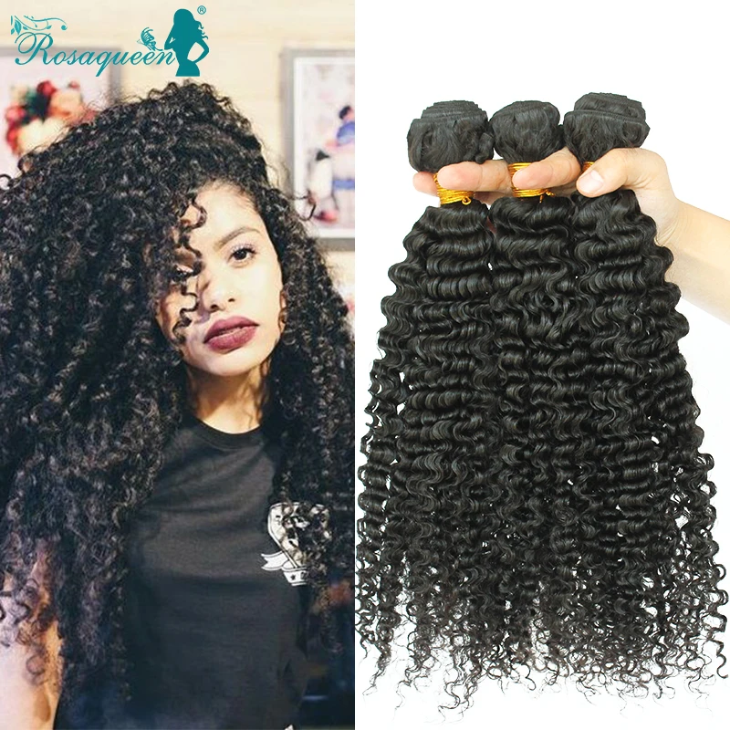 Deep Wave Brazilian Hair 3B 3C Kinky Curly Brazilian Virgin Hair Weaves 7A Mink Brazilian Hair Bundles Rosa Queen Hair Products
