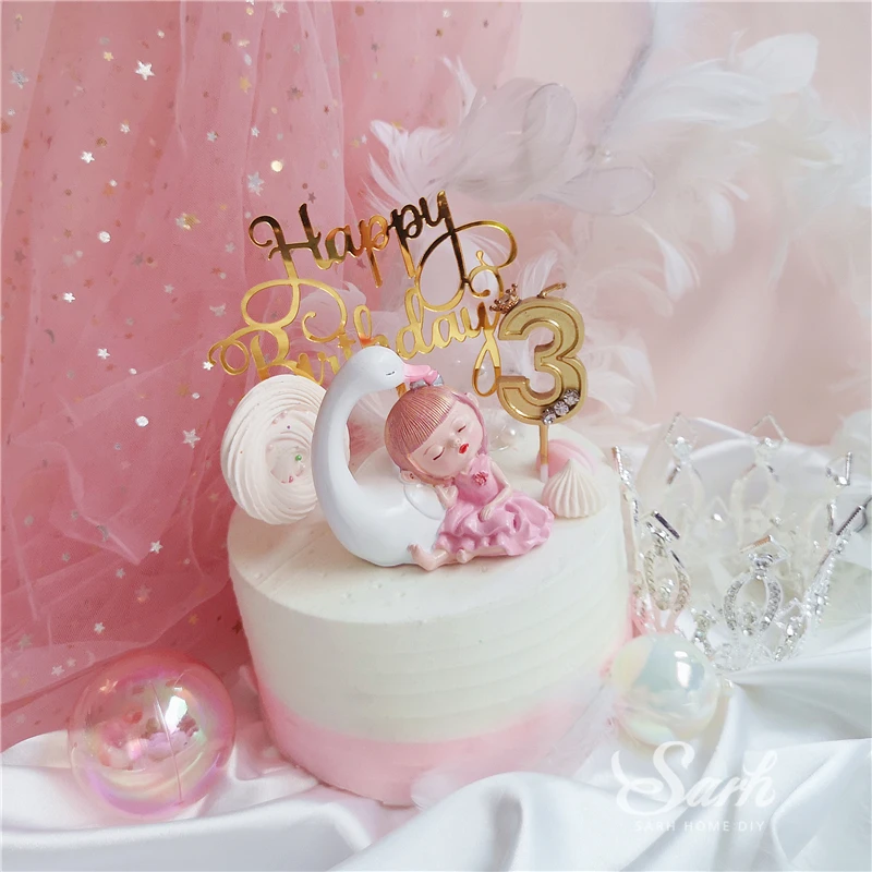 Лебедь Спящая девочка украшение алмазная корона торт топперы счастливый день детей день рождения для вечерние принадлежности выпечки прекрасные подарки