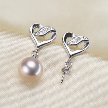 

Women DIY Pearl Jewelry Findings S925 Sterling Silver Heart Drop Earrings Components Silver&Gold Color 3Pairs/Lot