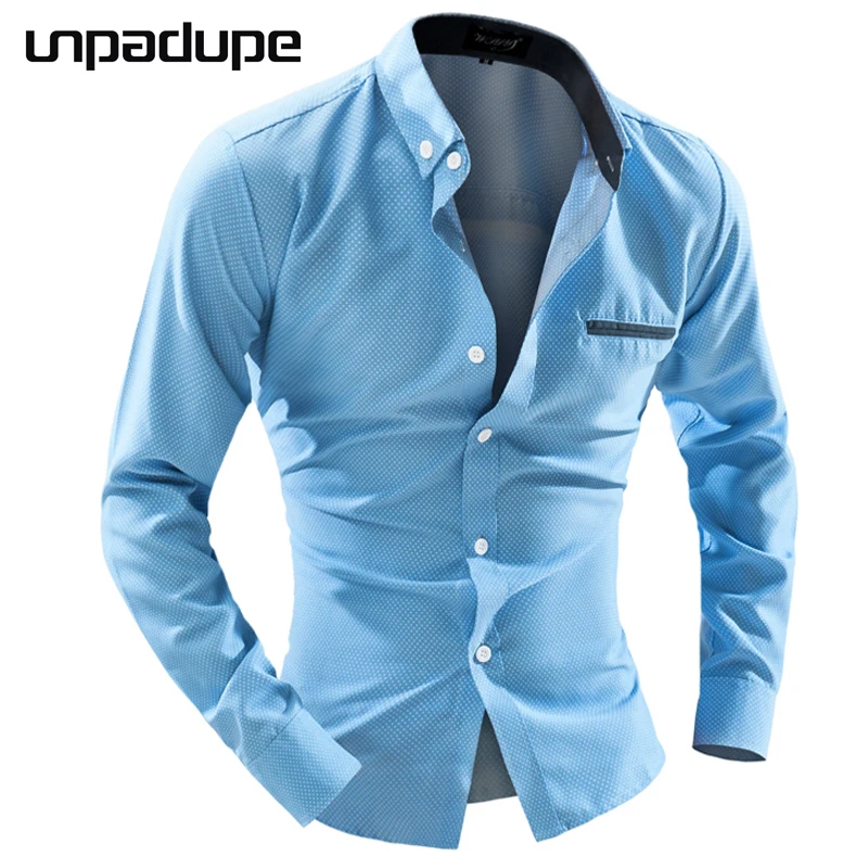Unpadupe Марка 2018 Мужчины Рубашка Мода Точки С Длинным рукавом Slim Fit Camisa Masculina