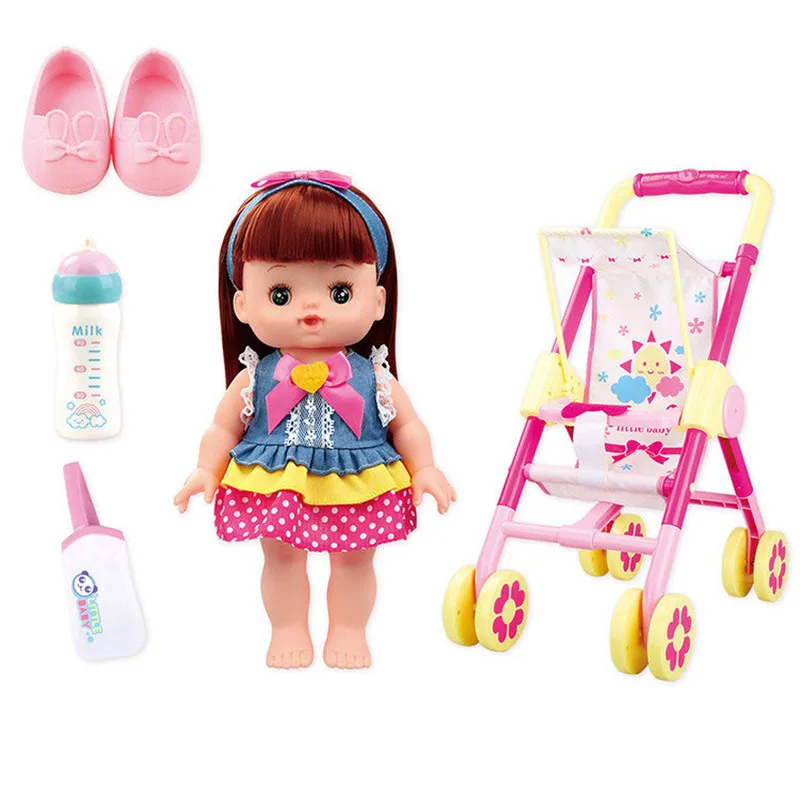Kawaii Набор для игры в куклы девочка головоломка DIY кукольный дом мебель коляска мини игрушечные дома для детей подарок на день рождения для девочки Juguetes - Color: Doll trolley