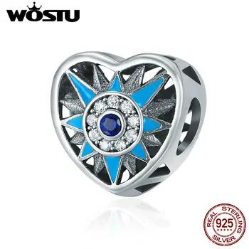 

WOSTU Genuine 925 Sterling Silver Starburst Heart Beads fit original Charm Bracelets For Women DIY Jewelry Gift CQC238