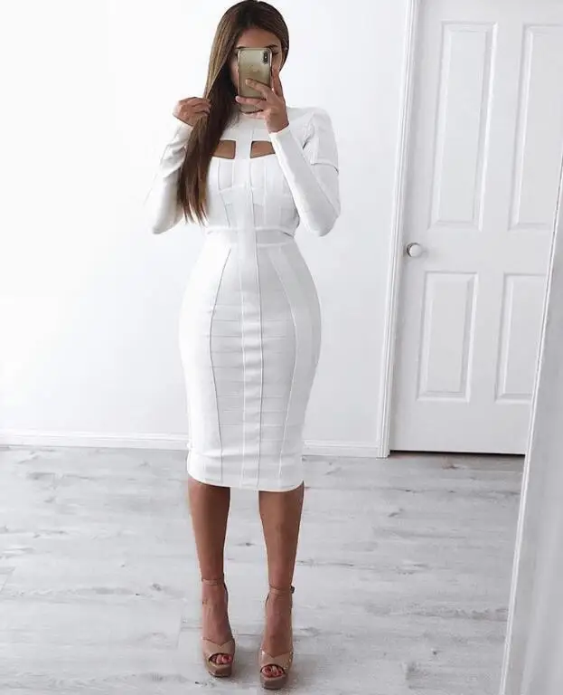 Hollow Bianco Up Rayon Del Da Donne Ritorno Modo Sexy A Della Vestito Partito Delle Qualità Fasciatura Casa Alta Di Molla nq8zAA