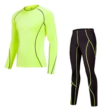 Мужской компрессионный комплект термобелья быстросохнущая рубашка теплые штаны комплект из 2 предметов Спортивный костюм Беговые колготки флисовые кальсоны