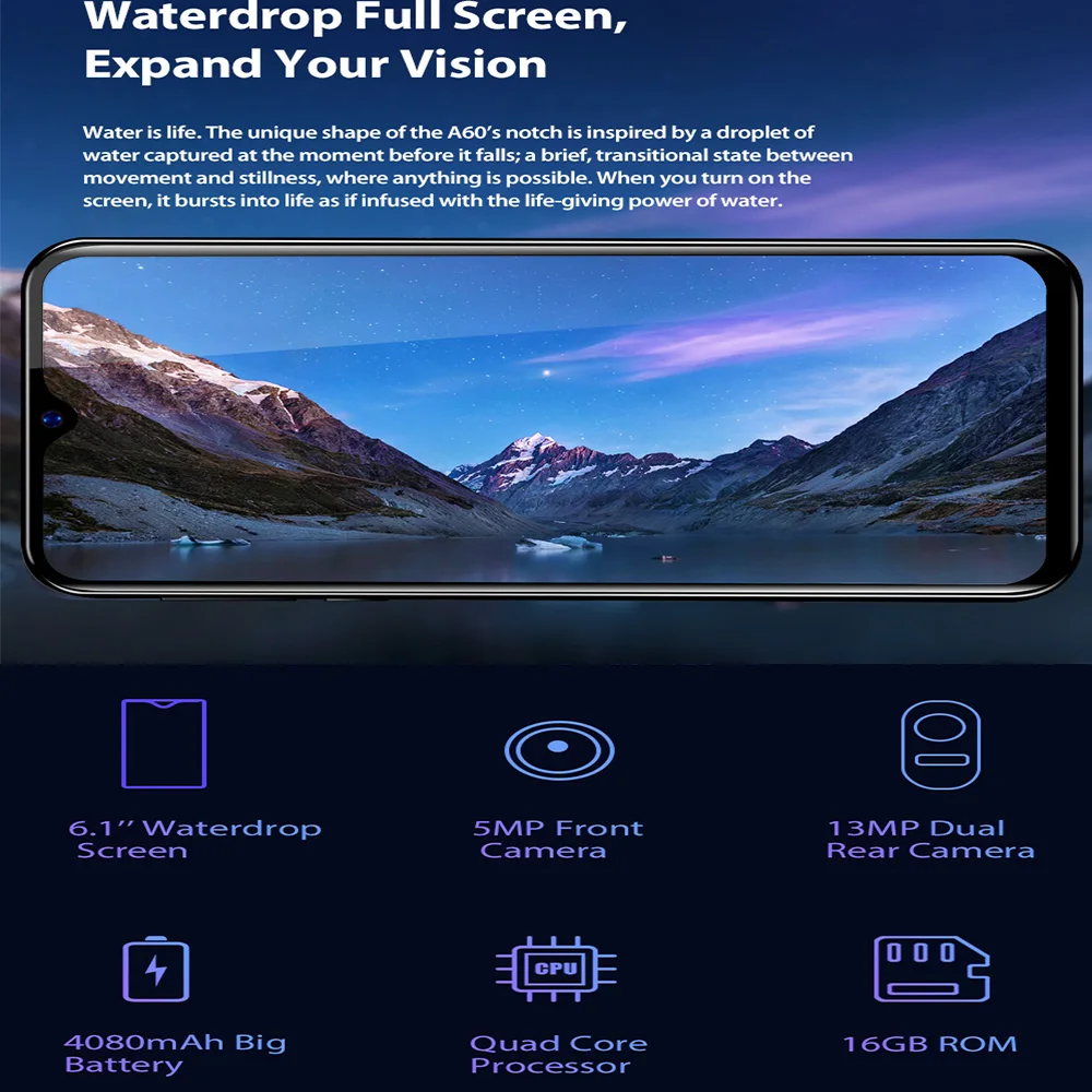 Blackview A60 смартфон 4080 мАч 1 Гб + 16 четырехъядерный Android 8 6 дюйма 19 2: 9 экран 13 0 МП