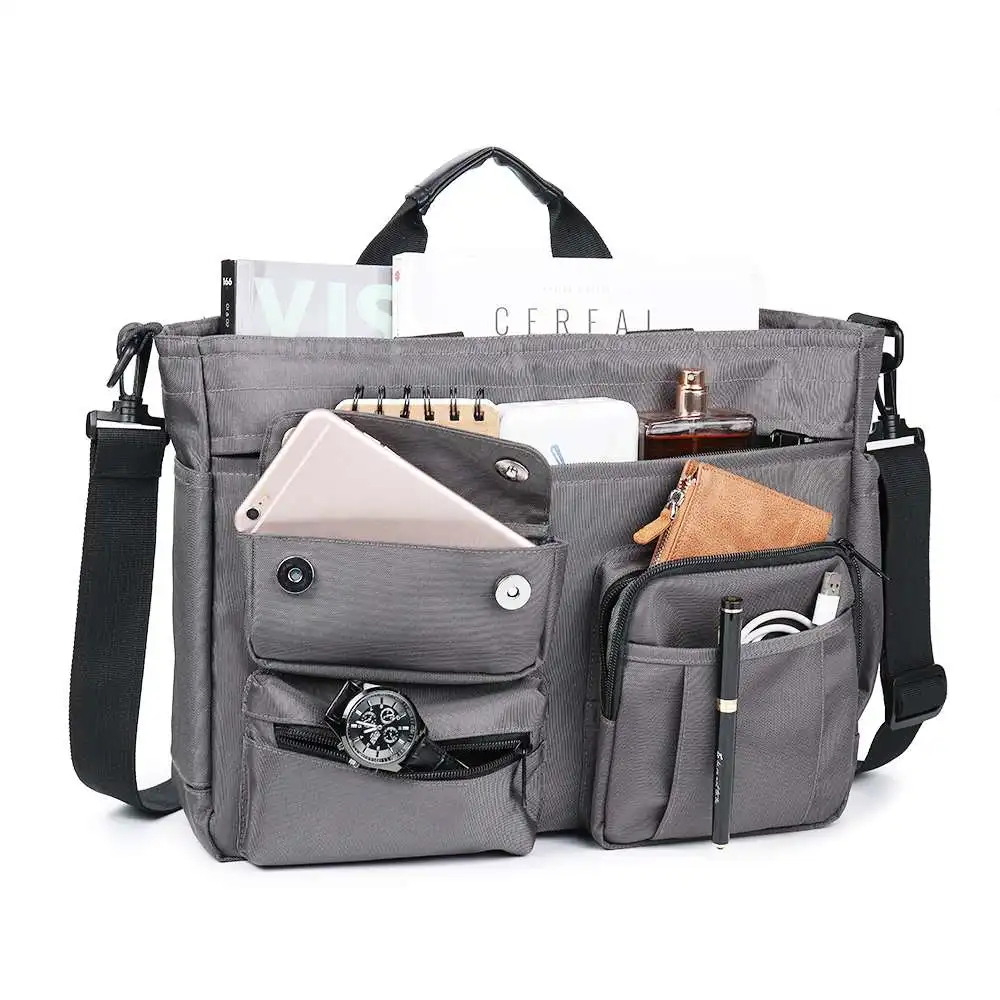 Aequeen, Модные Офисные Сумки для мужчин, нейлоновый водонепроницаемый портфель, 14 дюймов, сумка для ноутбука, много карманов, мужские деловые сумки-мессенджеры