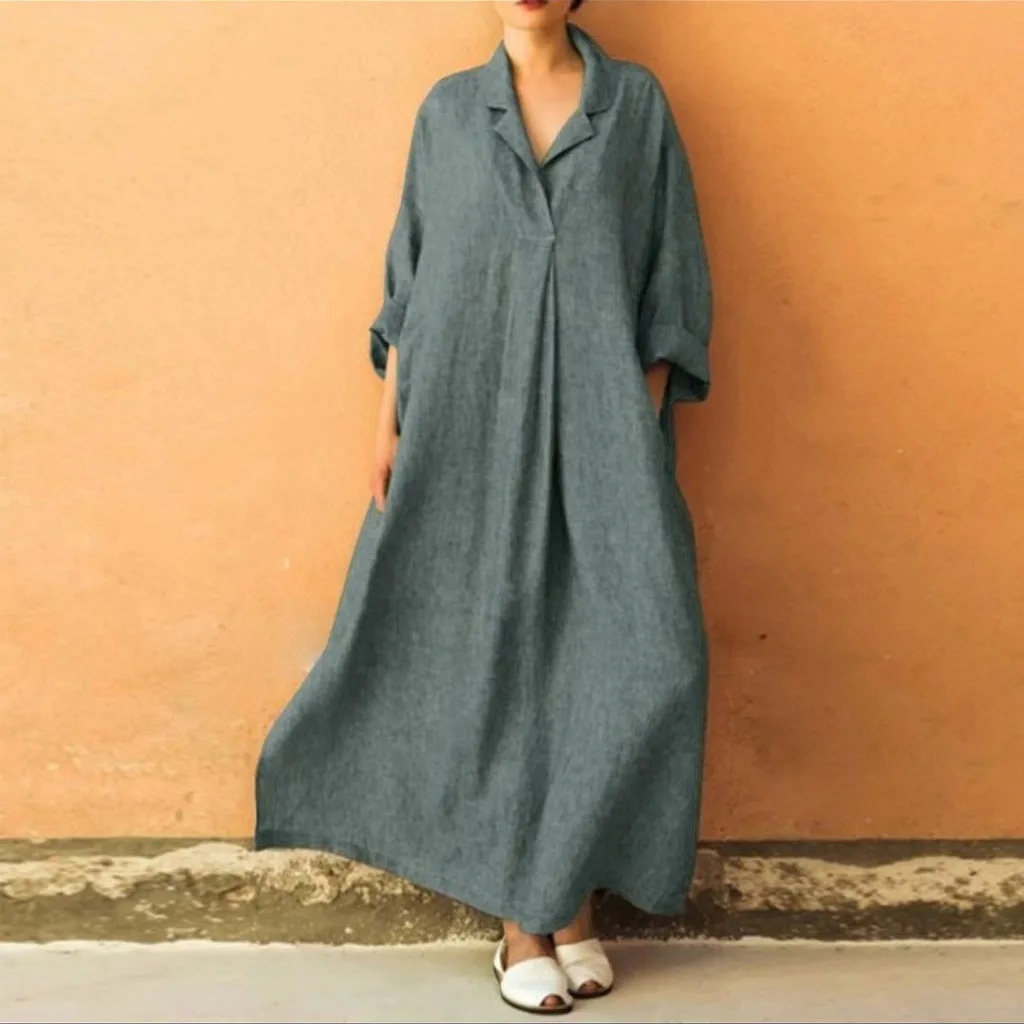 

Women Plus Size Long Sleeve Cross V Neck Maxi Dress Full Length Shirt Line Dress Summer Dress 2019 Casual Short Sleeve dress#4