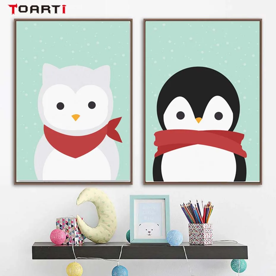 Cartoon Monkey Penguin Vivid Animals Wall Art Murals Poster&Prints Canvas Painting For Kids Bedroom Modular Picture Home Decor (4)