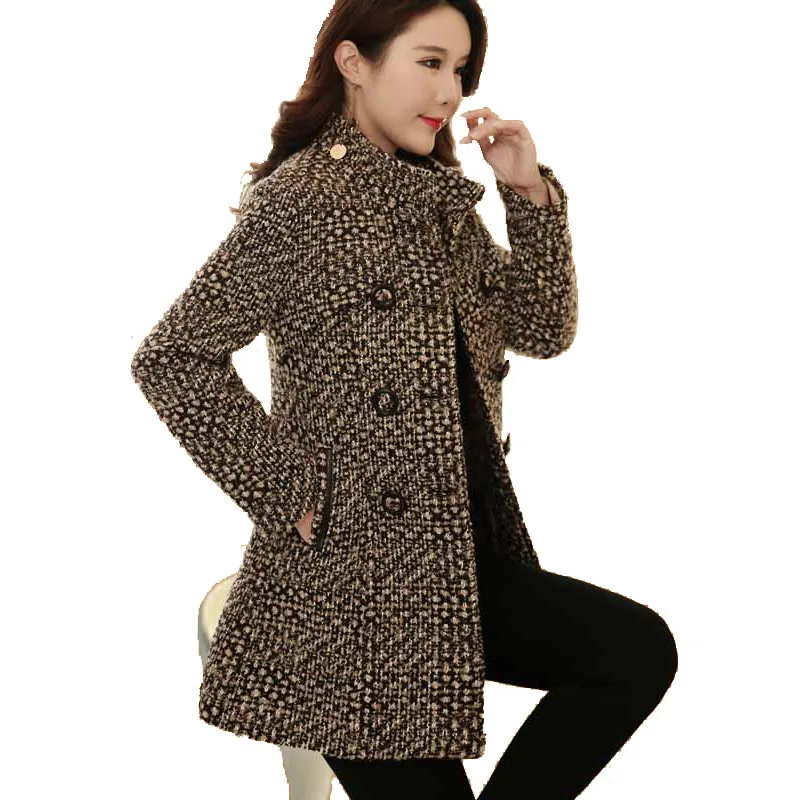 

Fashionable female clothing Tweed women Woolen coat Plaid woolen coats NEW Korean style jacket Elegant women blazer thick K4472