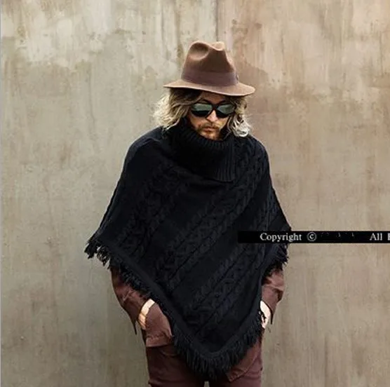 Hot Sale 2015 Punk Fashion Men Cape Sweater Irregular Ponchos Pullover