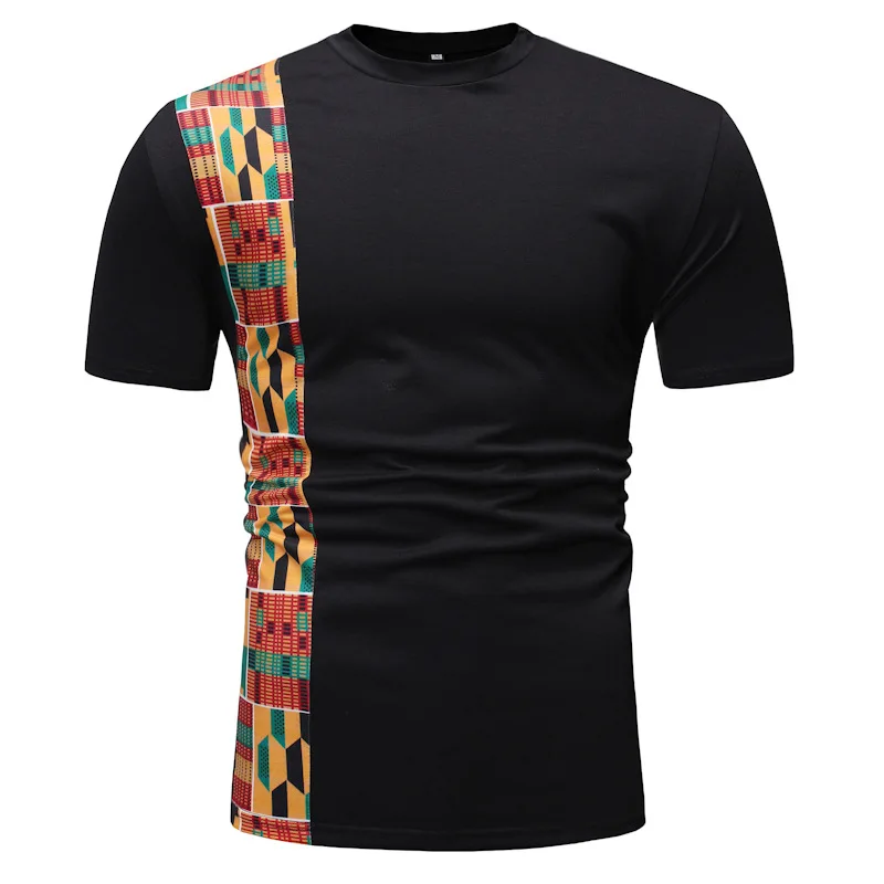 Белая Лоскутная африканская Футболка с принтом Дашики, Мужская футболка, брендовая новая футболка с коротким рукавом, Мужская Уличная Повседневная африканская одежда - Цвет: Черный