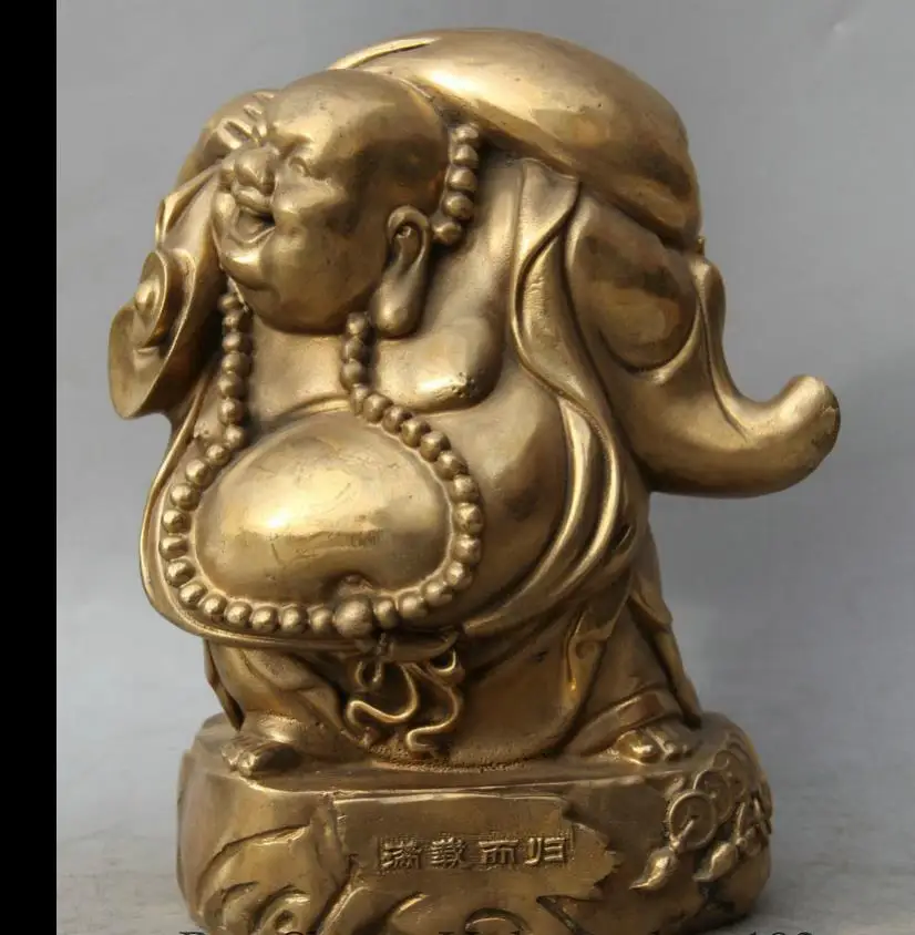 

wang671115914++9" Chinese Buddhism Brass Wealth Happy Laugh Maitreya Buddha Money Bag Statue