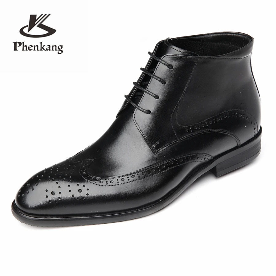 

Genuine cow Leather men brogue Ankle chelsea winter Boots shoes Handmade oxford shoes for men winter boots black red wine