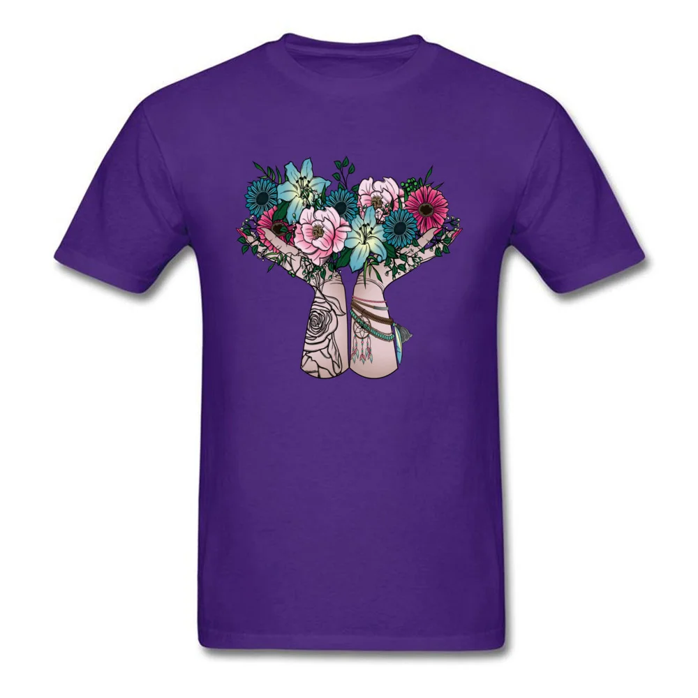 Discount Mens T-shirts Bohemian Bouquet Print Tops Shirt All Cotton Short Sleeve Casual T Shirts Round Collar Drop Shipping Bohemian Bouquet purple