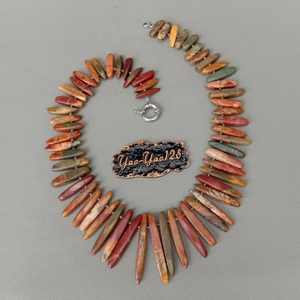 

Top-drilled Multi Color Red Creek Stone Necklace 21"
