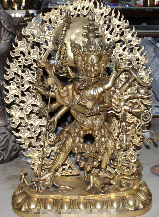 

31" Tibet Bronze 3 Head 8 Arms Vajrayogini Vajravarahi Buddha Ganesha Statue
