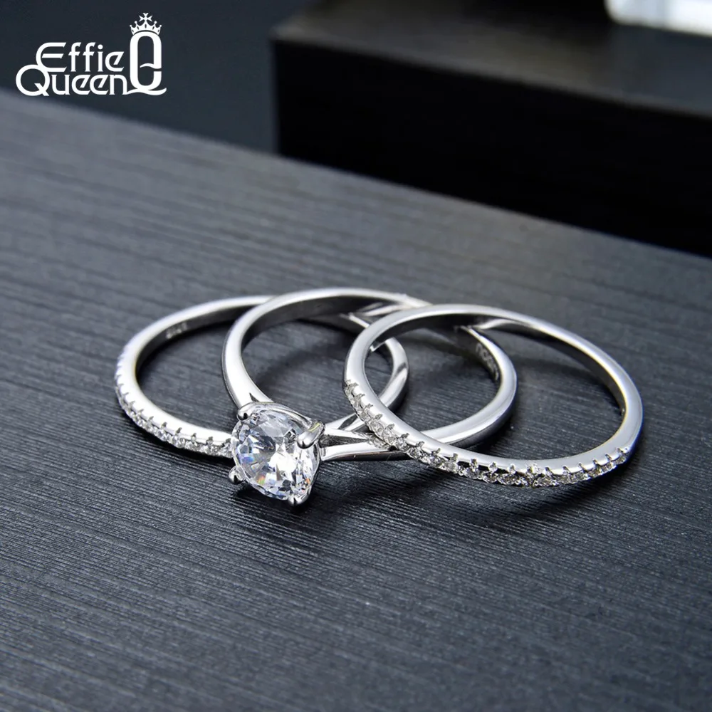 Effie queen, Стерлинговое Серебро, 925, женские кольца на палец, свадебные наборы, 3 слоя, с AAA цирконием, роскошные свадебные кольца, вечерние ювелирные изделия BR134