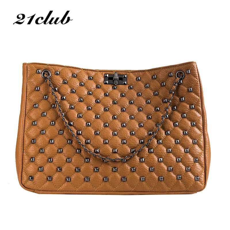 

21club brand new large capacity rivet ladies totes casual fashion chains shopping working purse women messenger shoulder bags
