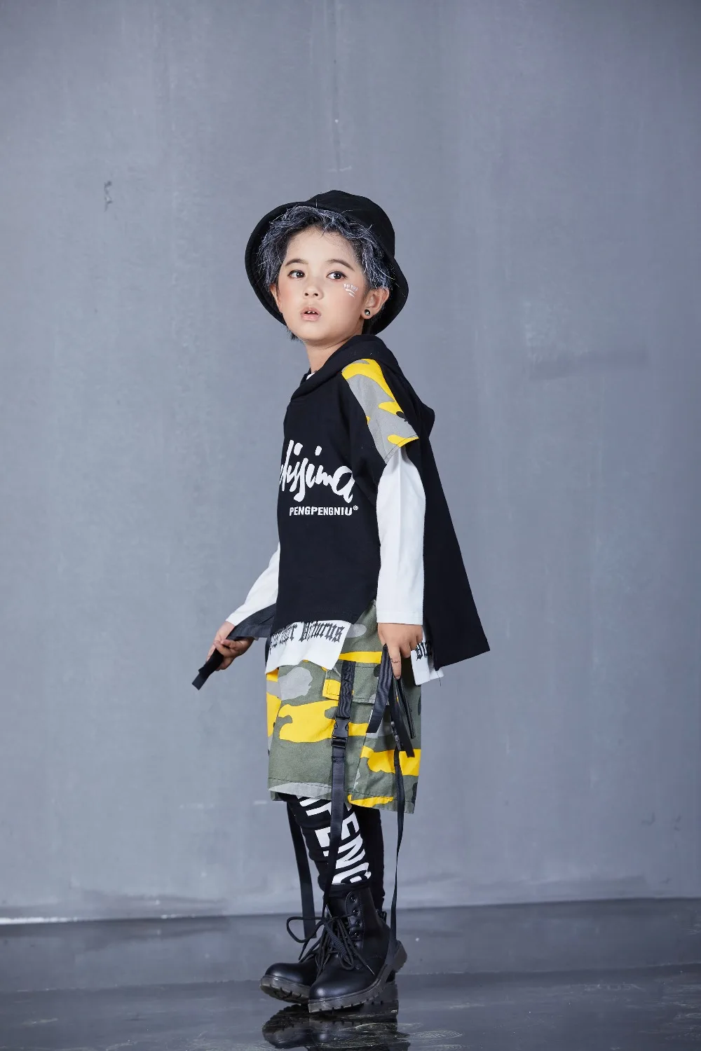 Spring Autumn Boys Girls Street Dance Clothes Suit Children's Fashion Print Performance Tracksuit Kid Hip-Hop Sportswear Outfit (68)