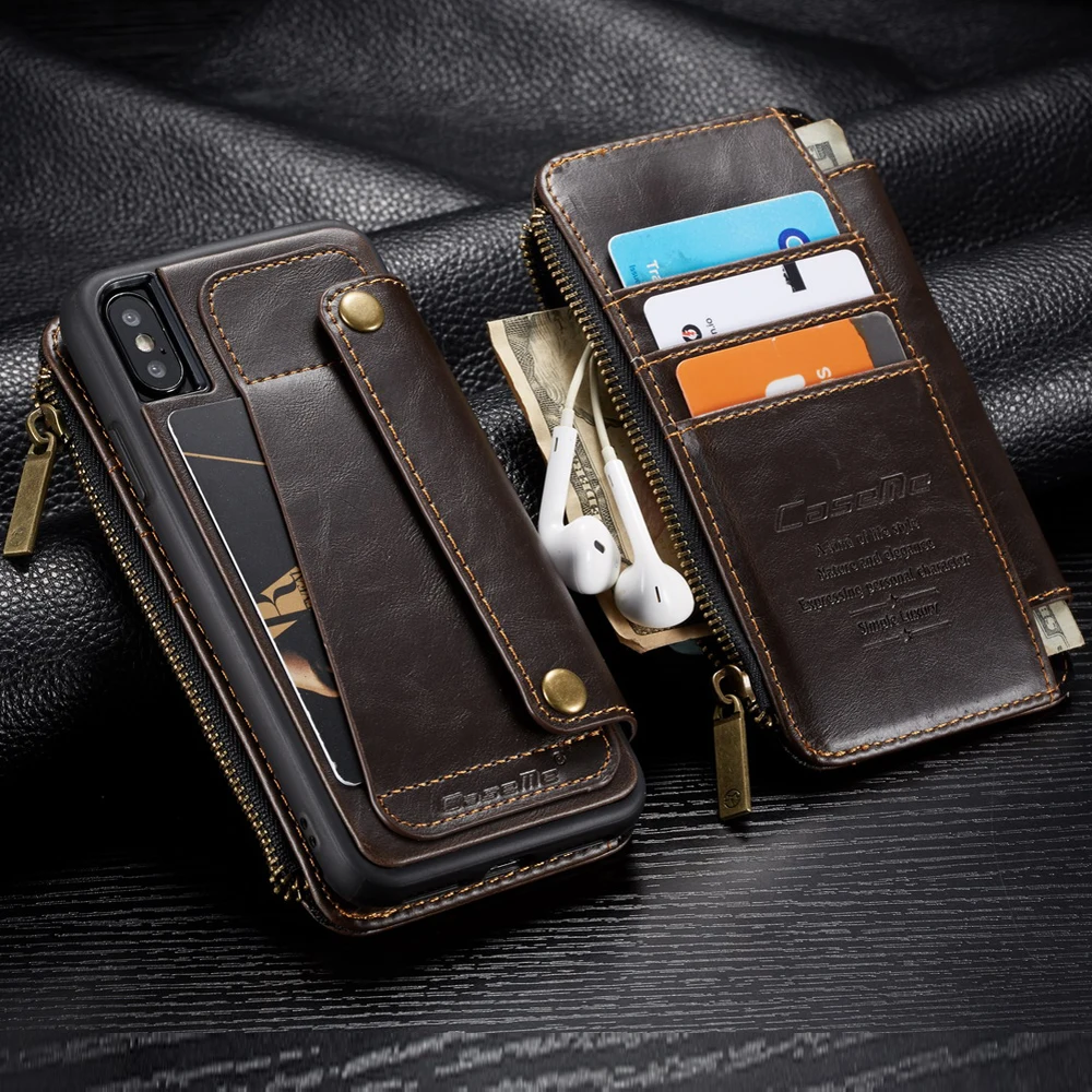 Zipper Wallet Card Split Phone Cover for Apple iPhone XS X 10 Case