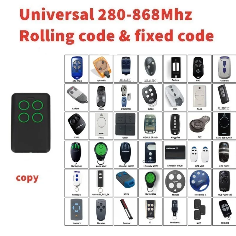 

Universal gate control 4 Button 280-868Mhz Car Gate Transmitter Duplicator remote controller garage command Rolling Code