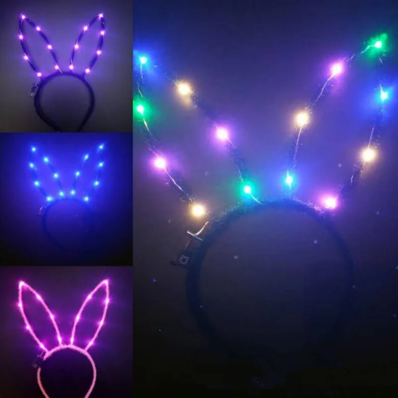 

Women Girl Long Bunny Ears LED Flashing Headband Rabbit Cosplay Light Hairband Headwear Glow Party Christmas Wedding Decoration
