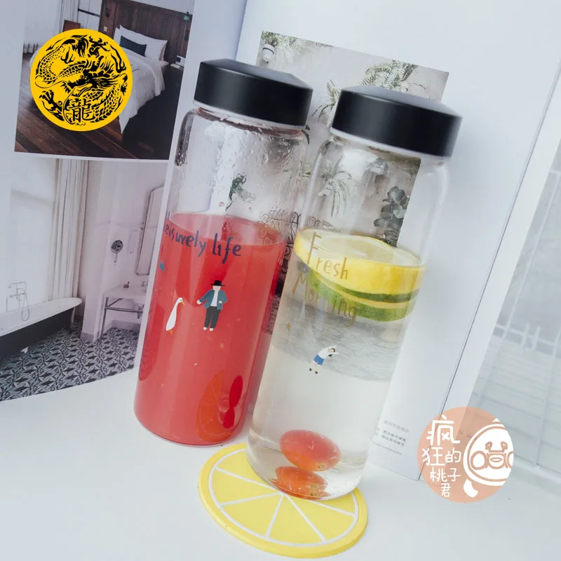 Water Drinking Bottles Korean style cute Fashion simple Glass Water bottles Readily Bottle With Lid Free BPA 420ml