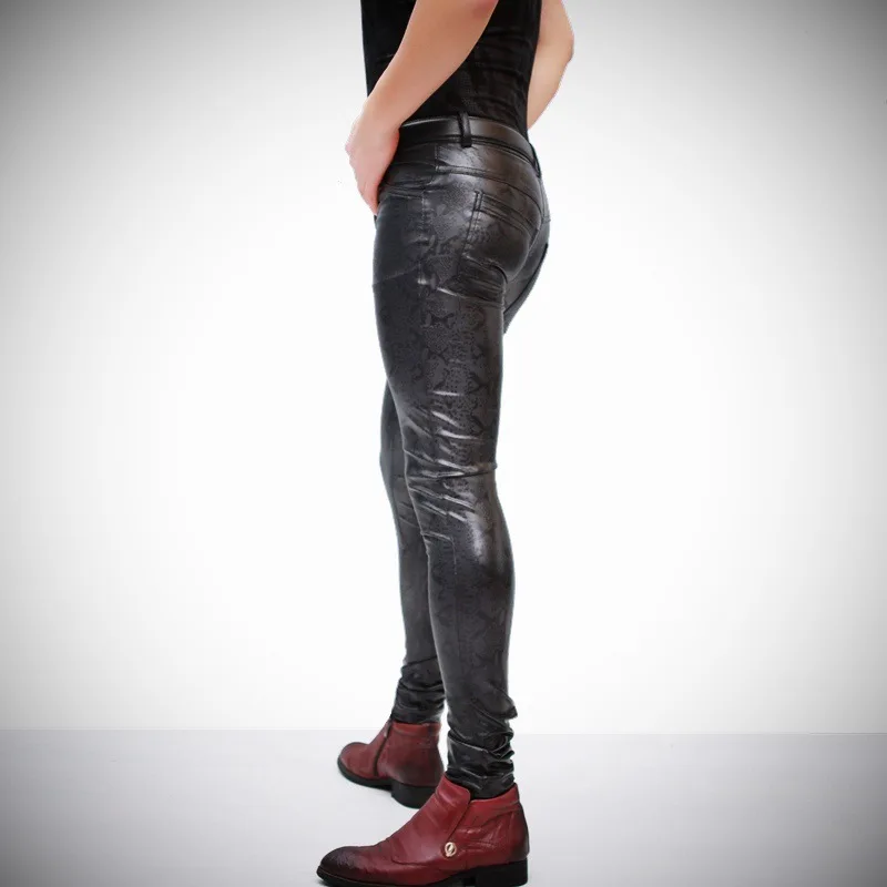 Ajustados Con Negro Serpiente Cuero Para Hombre Elásticos Elegante Atractivos Imitación Estampado Pantalones Nuevo De pgZxUwqZF