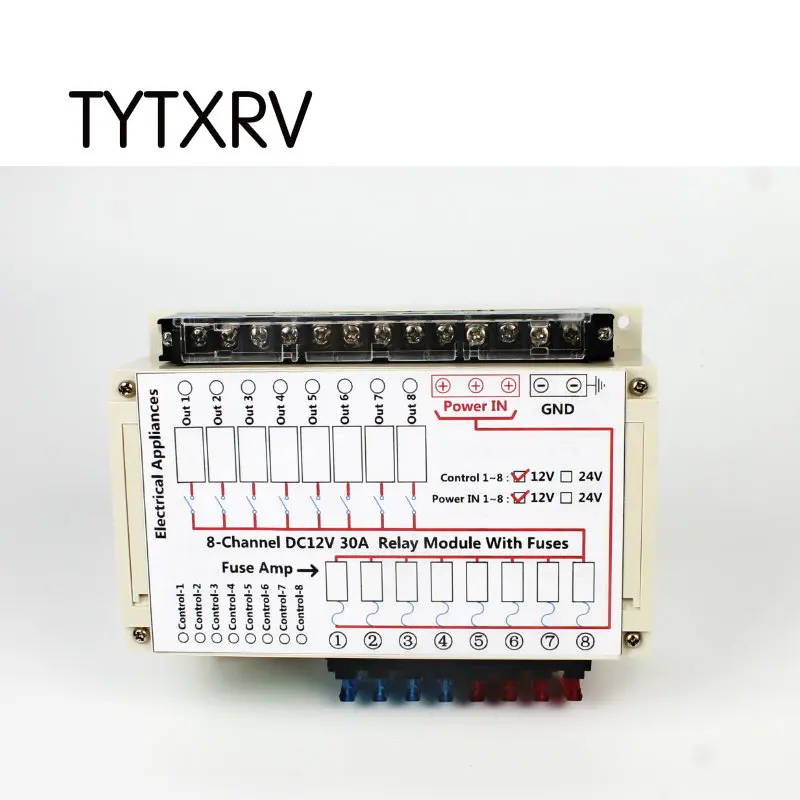 TYTXRV 8-канальный DC 12V 30A триггерный релейный модуль с предохранителями лакированная Аксессуары Для караван Camper Automotorhome RV части